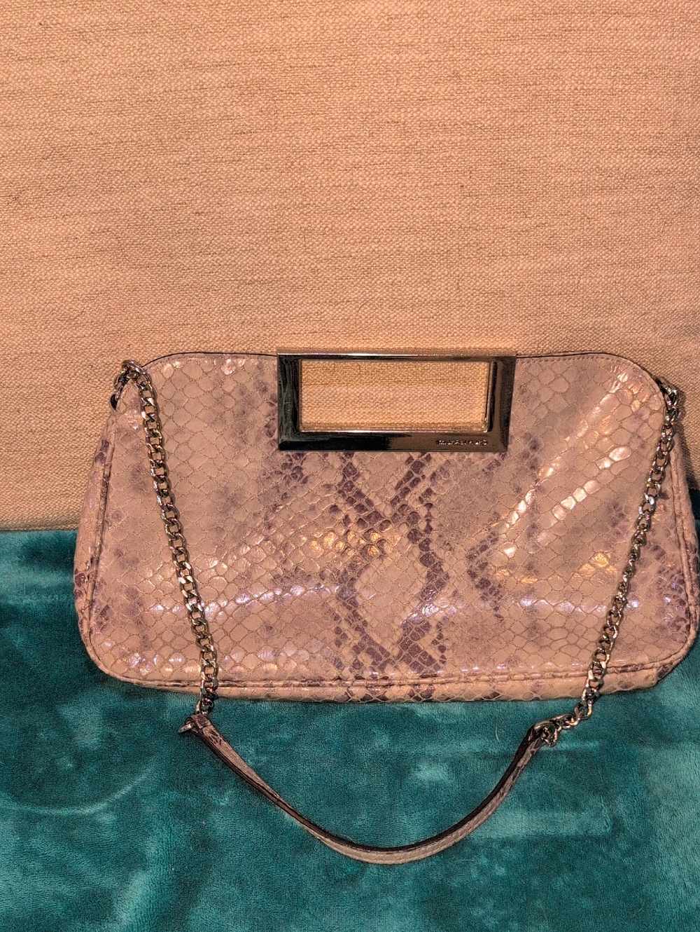 Michael Kors Berkeley Snake-Embossed  Chain Handle Shoulder Bag - Or Clutch